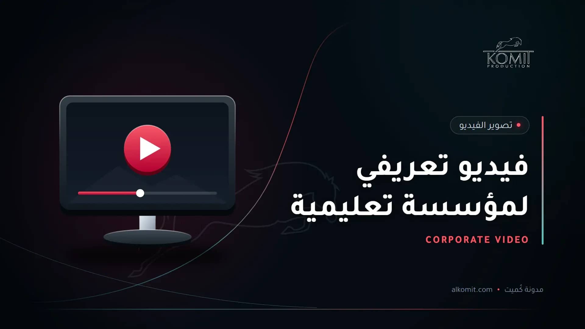 فيديو تعريفي لمؤسسة تعليمية — شاشة تعرض مشغل فيديو، غلاف مقال من مدونة كُميت