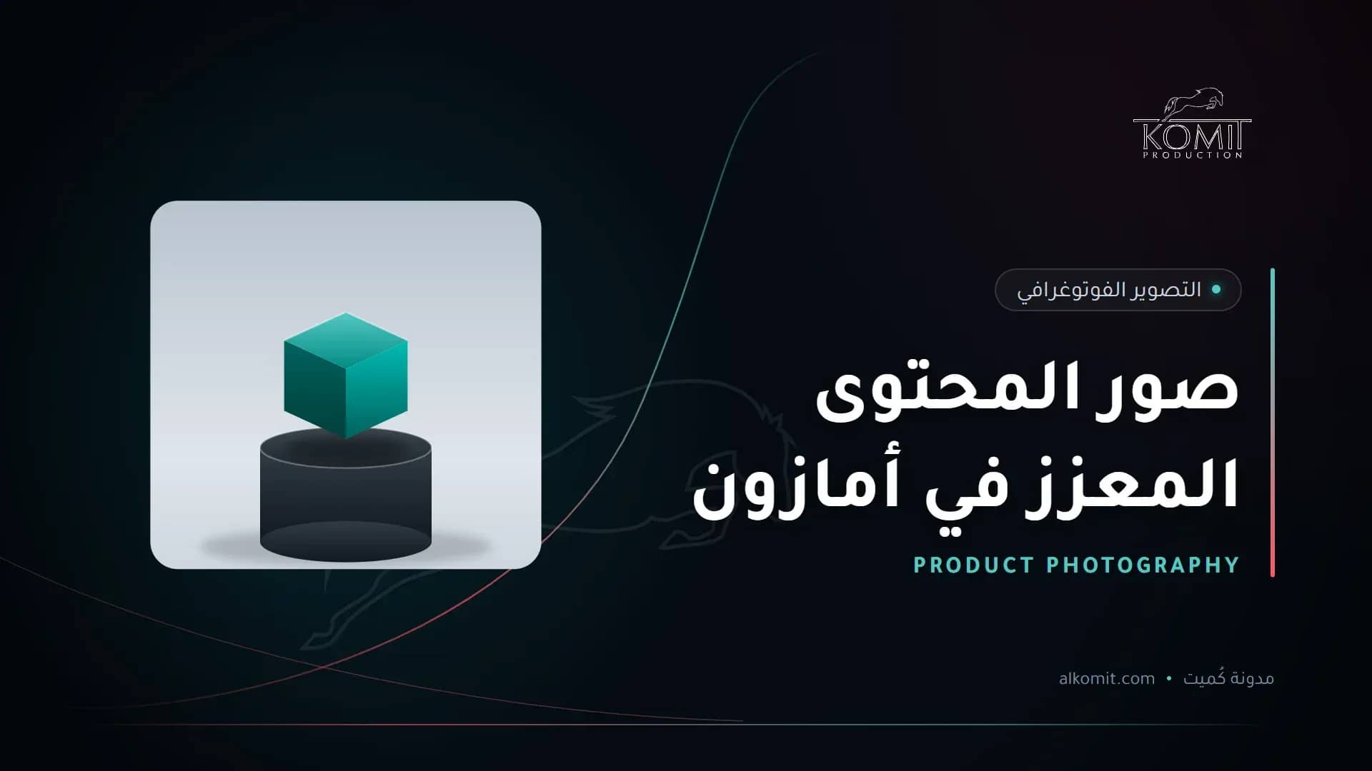 صور المحتوى المعزز في أمازون — منتج على منصة عرض بخلفية بيضاء، غلاف مقال من مدونة كُميت
