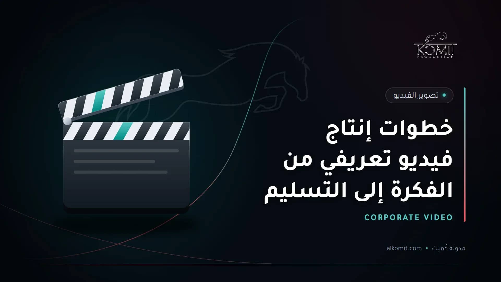 خطوات إنتاج فيديو تعريفي من الفكرة إلى التسليم — لوح الكلاكيت، غلاف مقال من مدونة كُميت