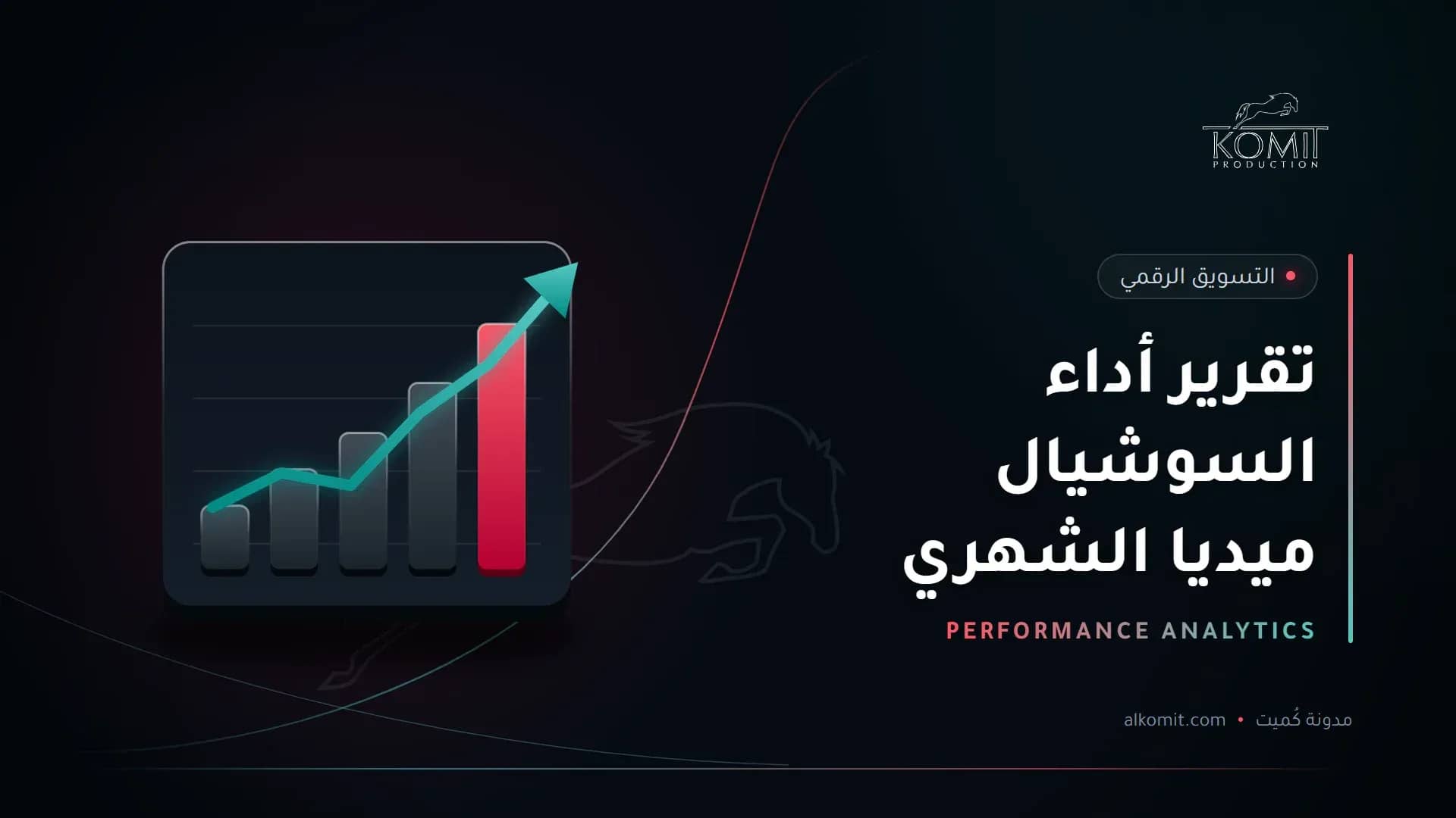 تقرير أداء السوشيال ميديا الشهري — رسم بياني صاعد، غلاف مقال من مدونة كُميت